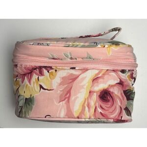 Vintage Ralph Lauren Cosmetic Bag Small Pink Floral Toiletry Case Vanity